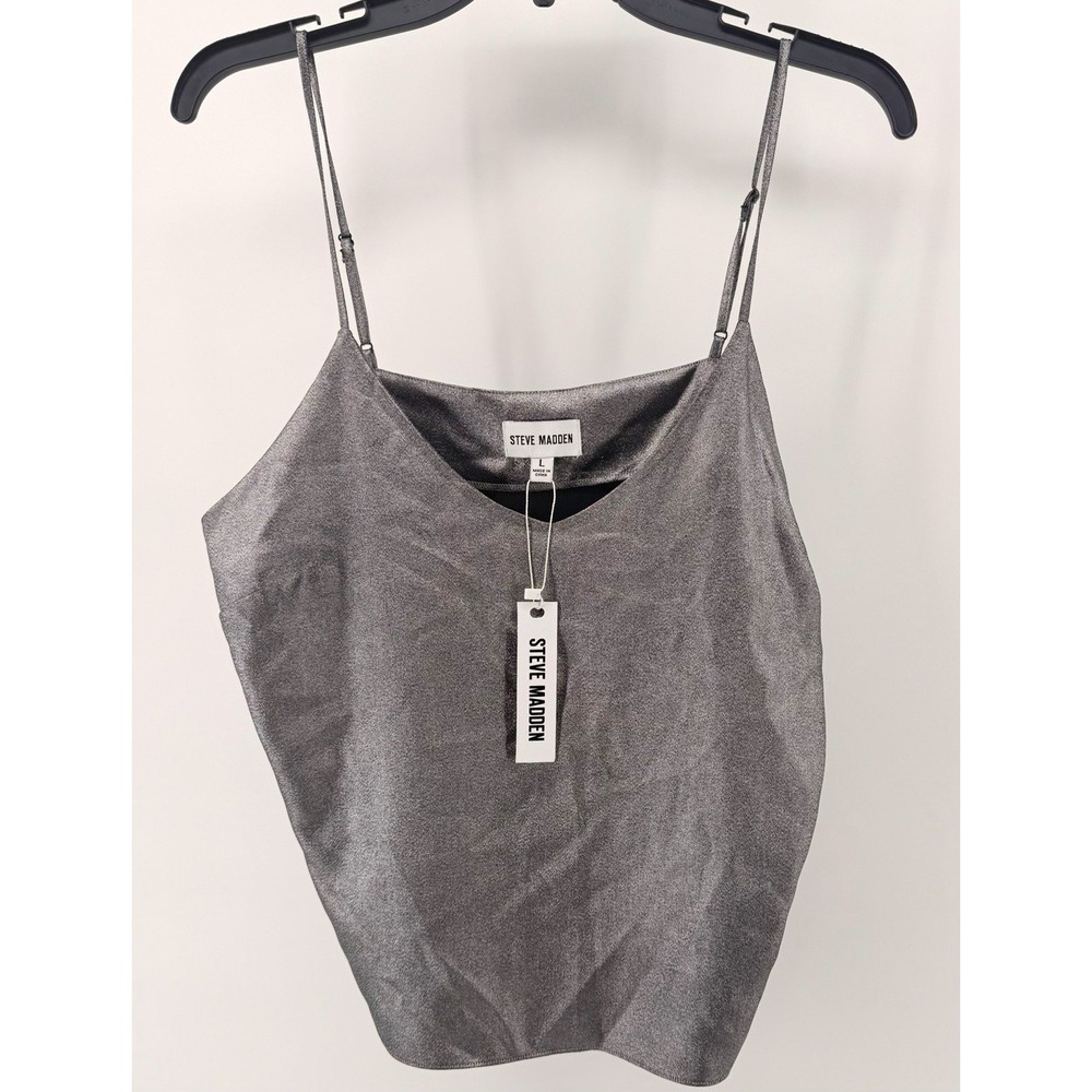 Steve Madden Silver Metallic Solid Camisole Adjustable Straps Polyester L